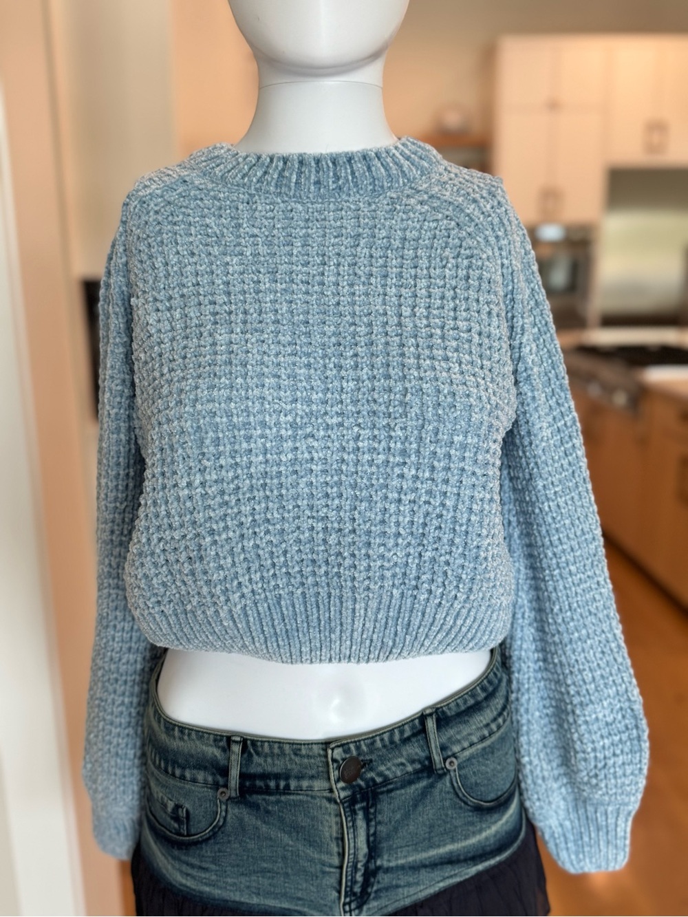 Altar’d State Light Blue Textured Knit Women's Sweater